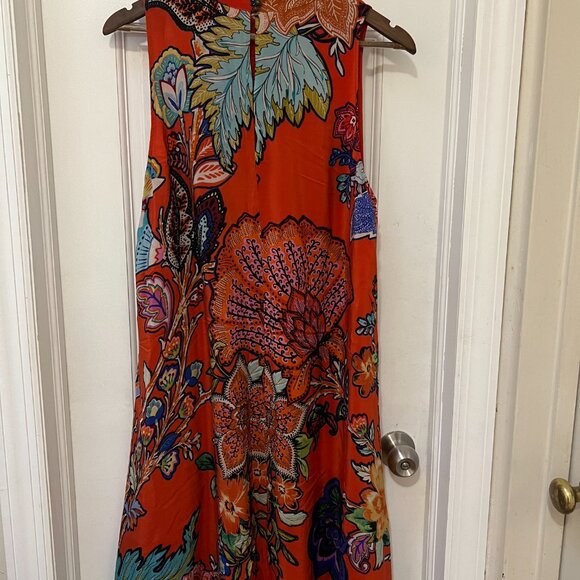Anthropologie x Maeve Larkhill Mockneck Women Orange Floral Sleeveless Dress - Picture 9 of 9